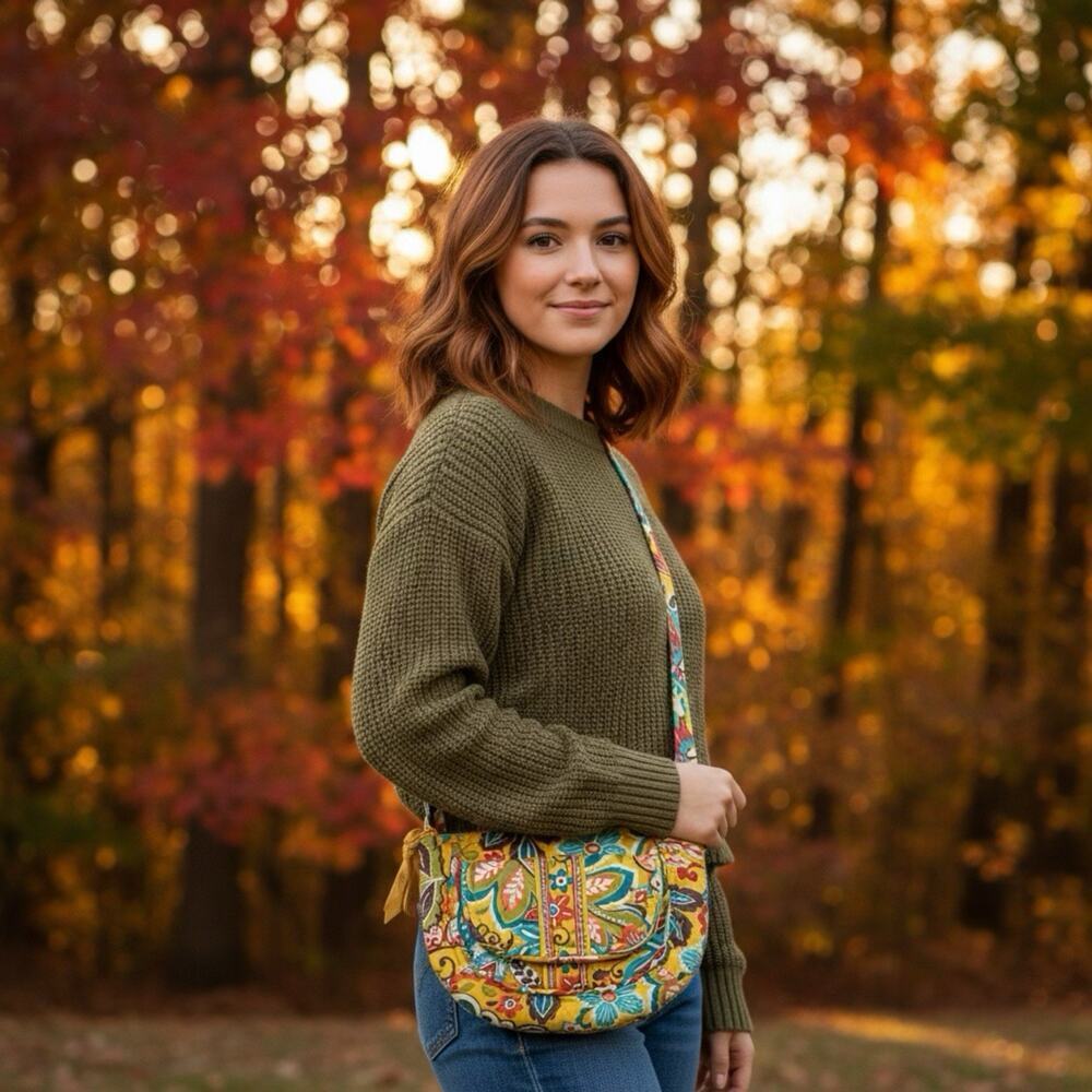 Vera Bradley Quilted Shoulder Crossbody Hipster Floral RETIRED Yellow Pattern